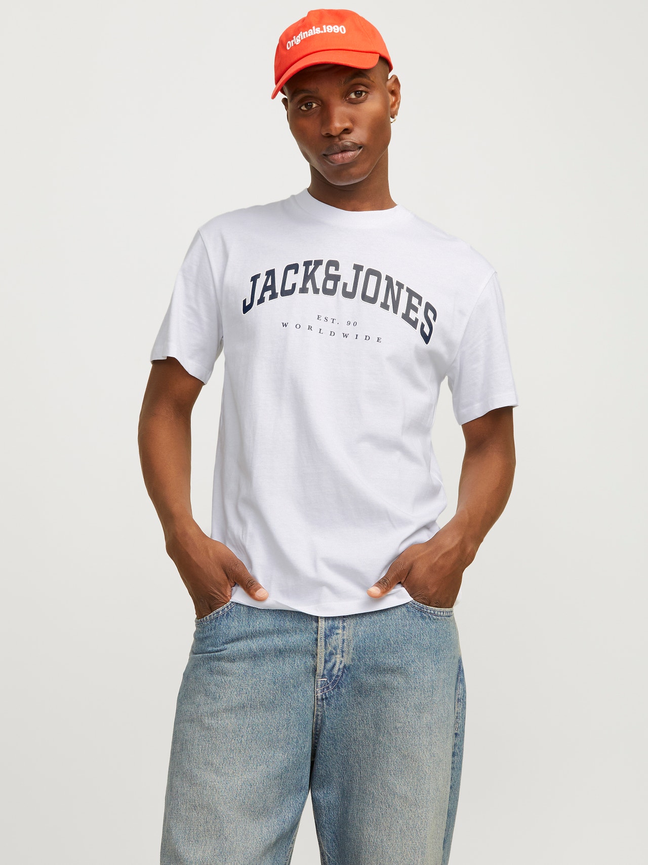 Jack & Jones Logo Ümmargune kaelus T-särk -White - 12257579