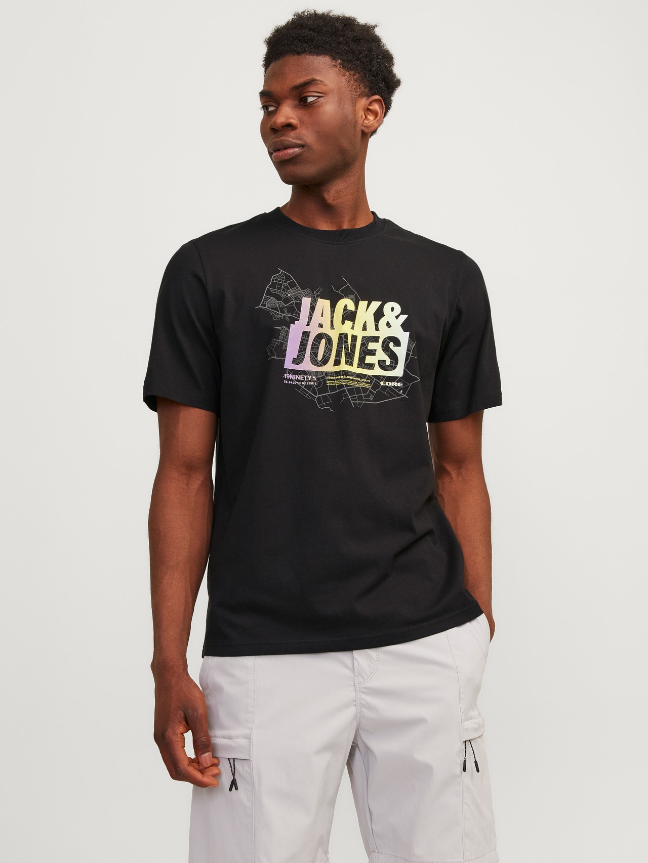 Jack & Jones Trükitud Ümmargune kaelus T-särk -Black - 12257908