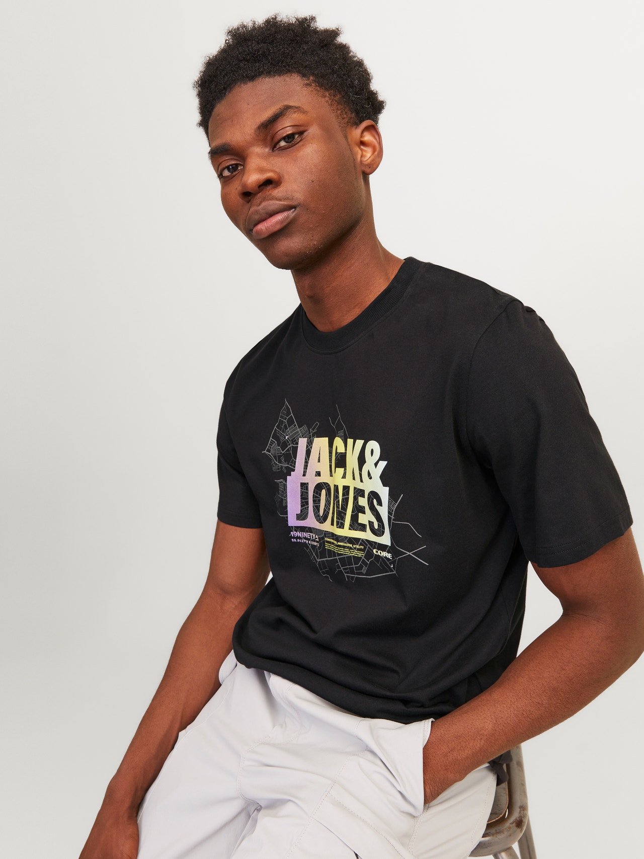 Jack & Jones Nadruk Okrągły dekolt T-shirt -Black - 12257908