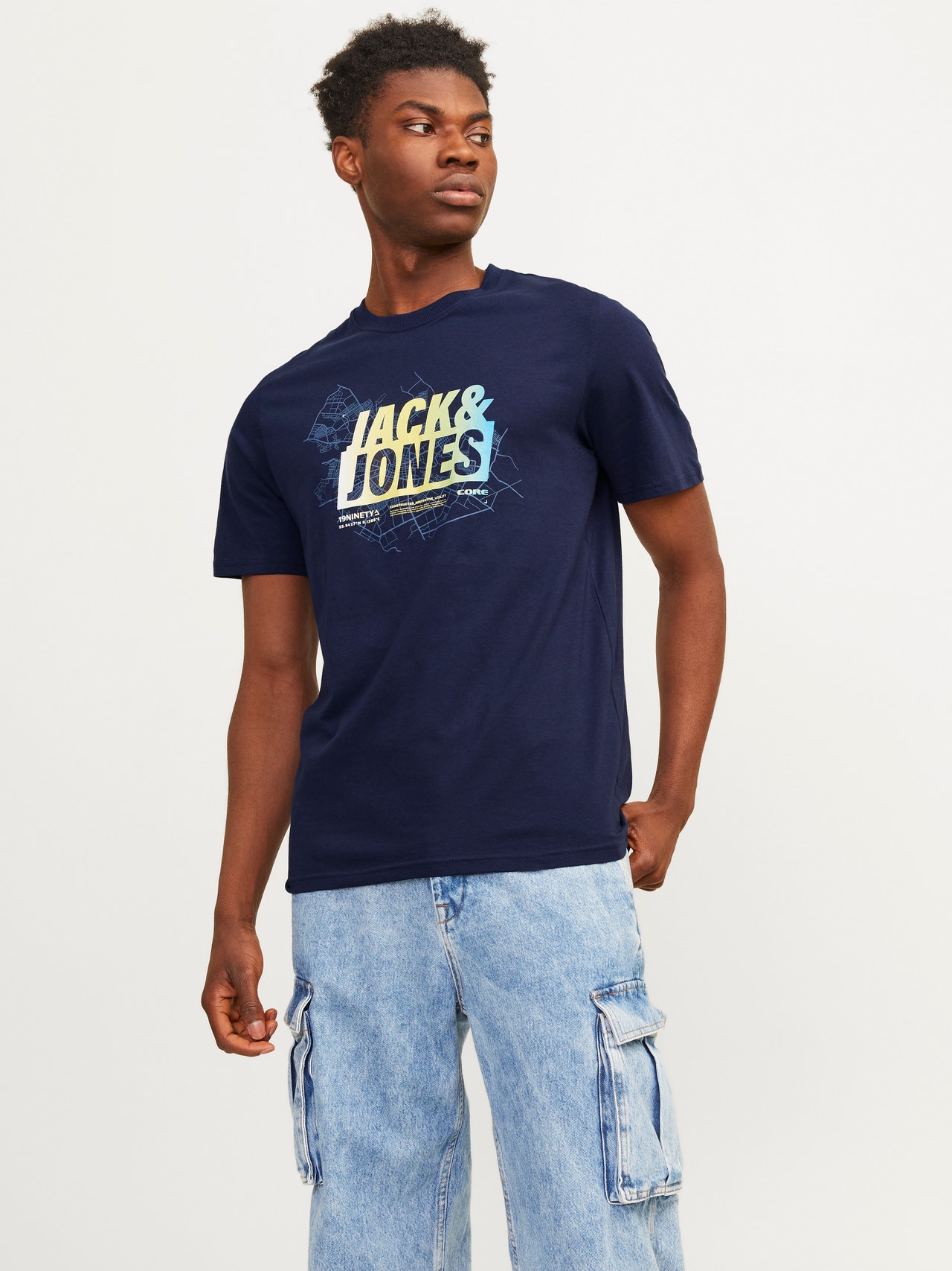 Jack & Jones T-shirt Estampar Decote Redondo -Navy Blazer - 12257908