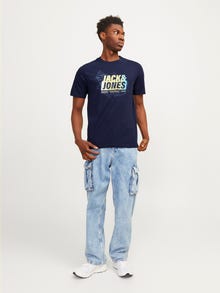 Jack & Jones Printed O-Neck T-shirt -Navy Blazer - 12257908