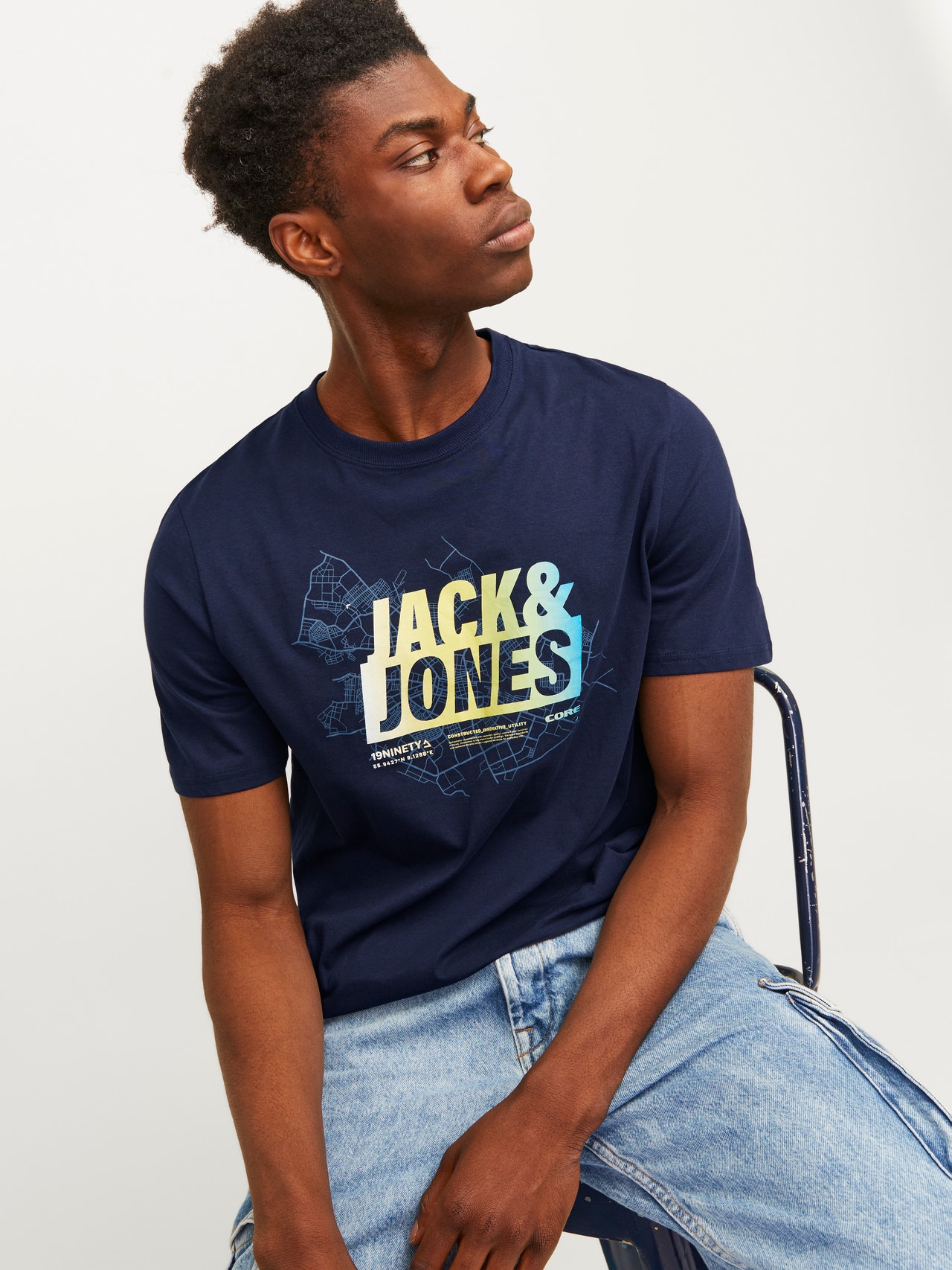 Jack & Jones Gedruckt Rundhals T-shirt -Navy Blazer - 12257908