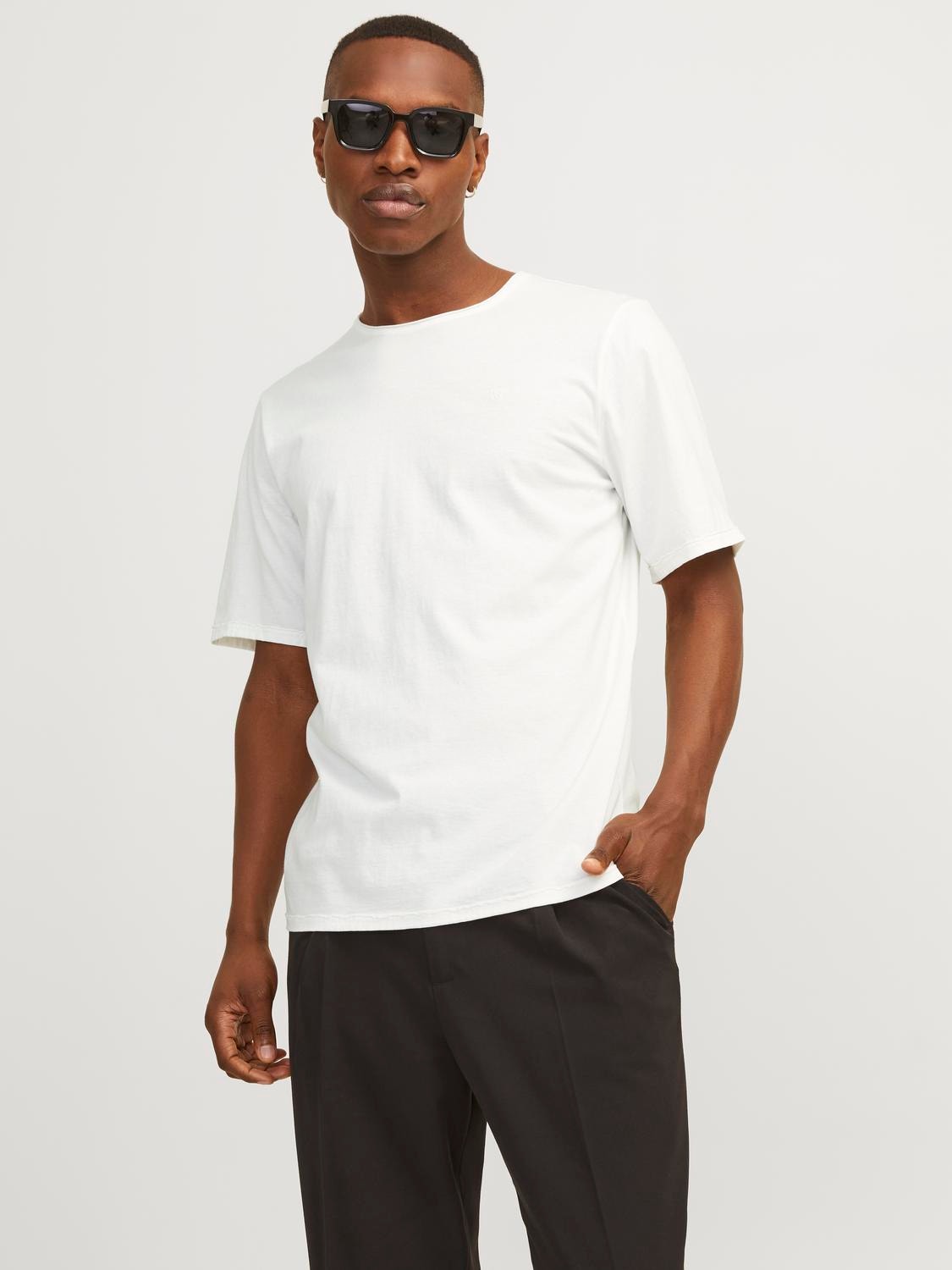 Jack & Jones Enfärgat Rundringning T-shirt -Cloud Dancer - 12257961