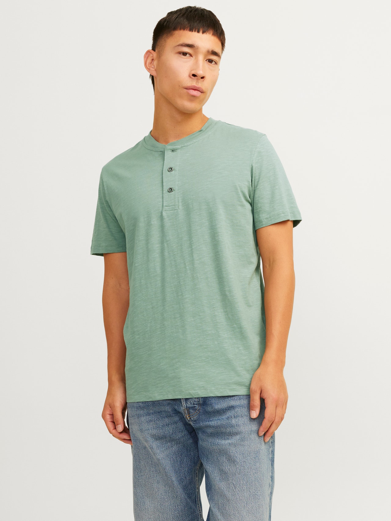 Jack & Jones Plain China Collar T-shirt -Lily Pad - 12257965