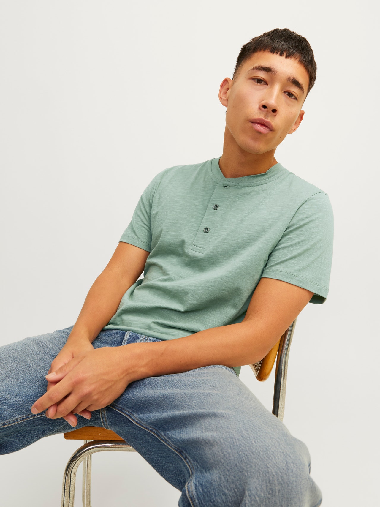 Jack & Jones Plain China Collar T-shirt -Lily Pad - 12257965