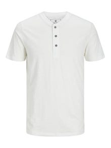 Jack & Jones Gładki Dekolt chiński T-shirt -Cloud Dancer - 12257965