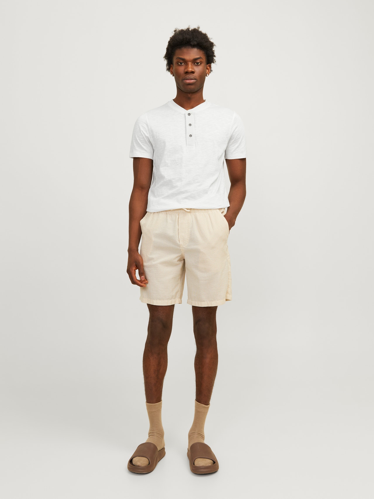 Jack & Jones Plain China Collar T-shirt -Cloud Dancer - 12257965