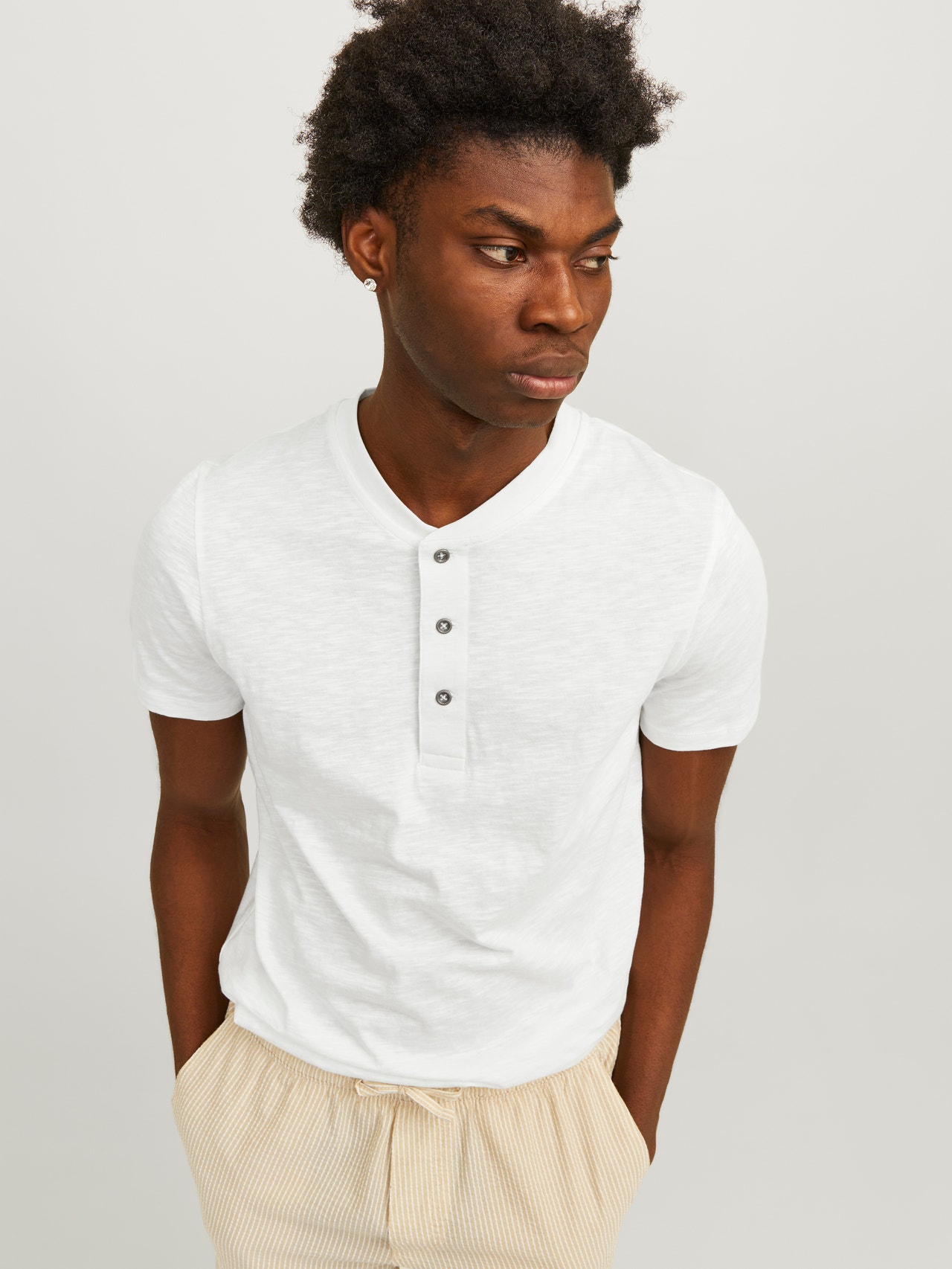 Jack & Jones Plain China Collar T-shirt -Cloud Dancer - 12257965