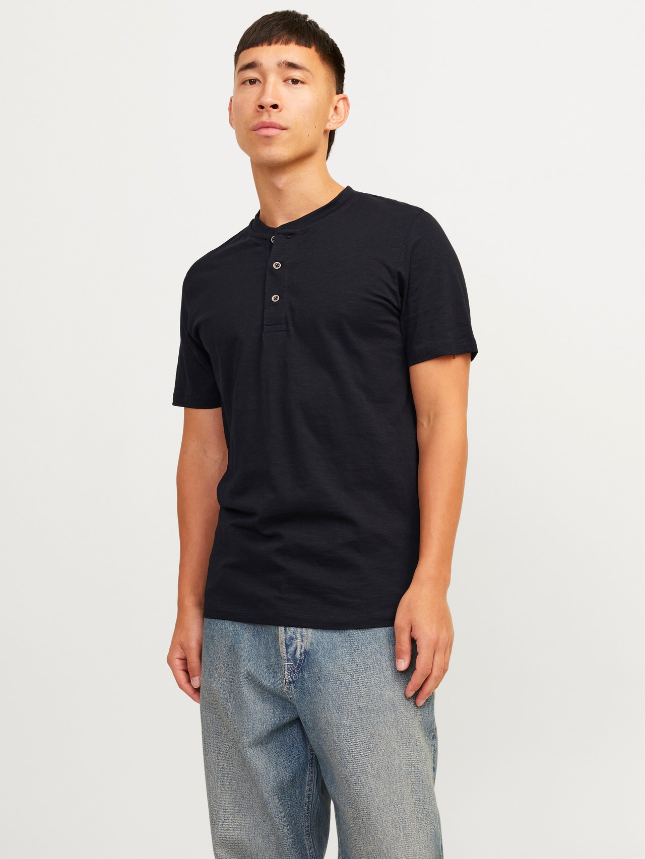 Jack & Jones Yksivärinen Kiinalaiskaulus T-paita -Black - 12257965