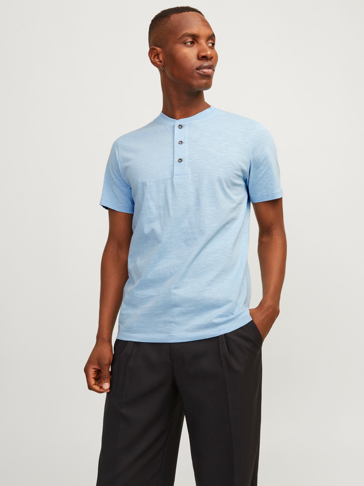 Jack & Jones Bez vzoru Čínský límec Tričko -Cerulean - 12257965