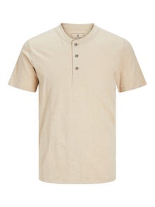 Jack & Jones Yksivärinen Kiinalaiskaulus T-paita -Sand - 12257965