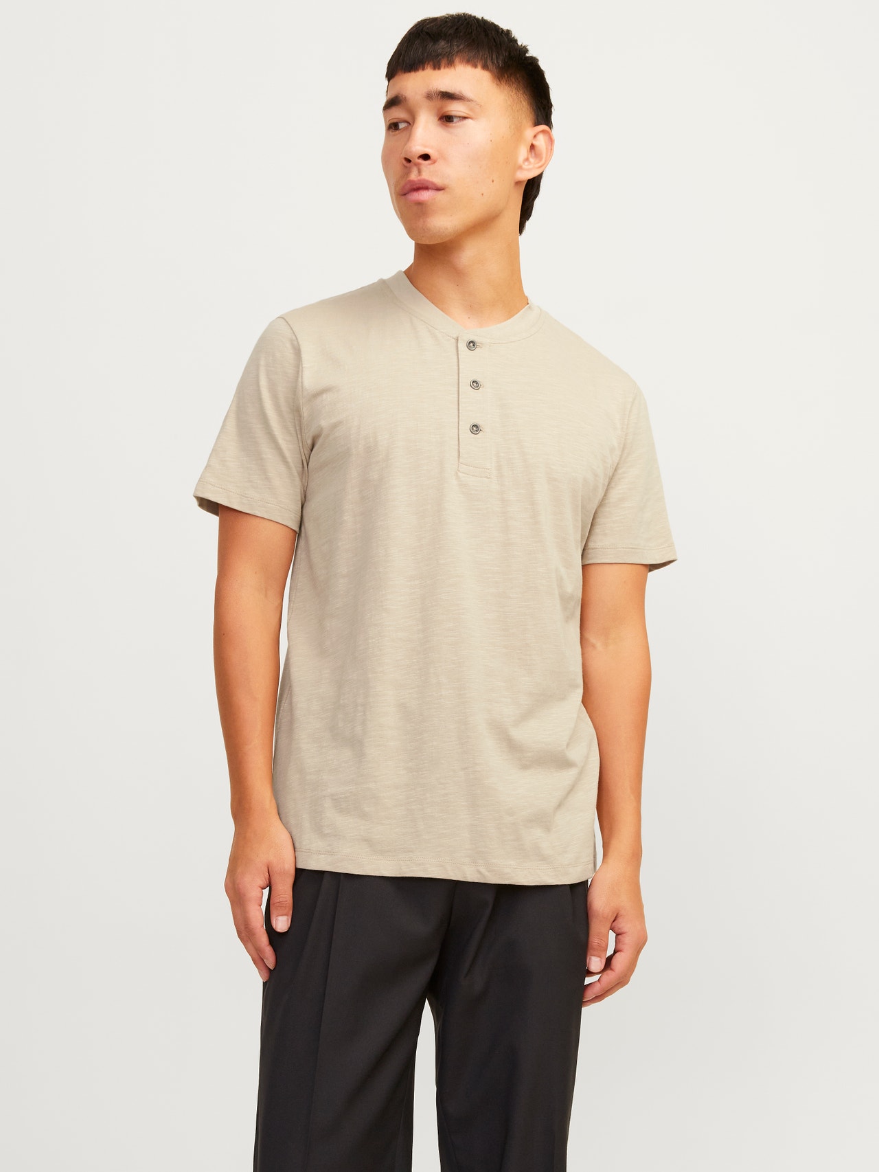 Jack & Jones Vienspalvis Kinijos kaklas Marškinėliai -Sand - 12257965