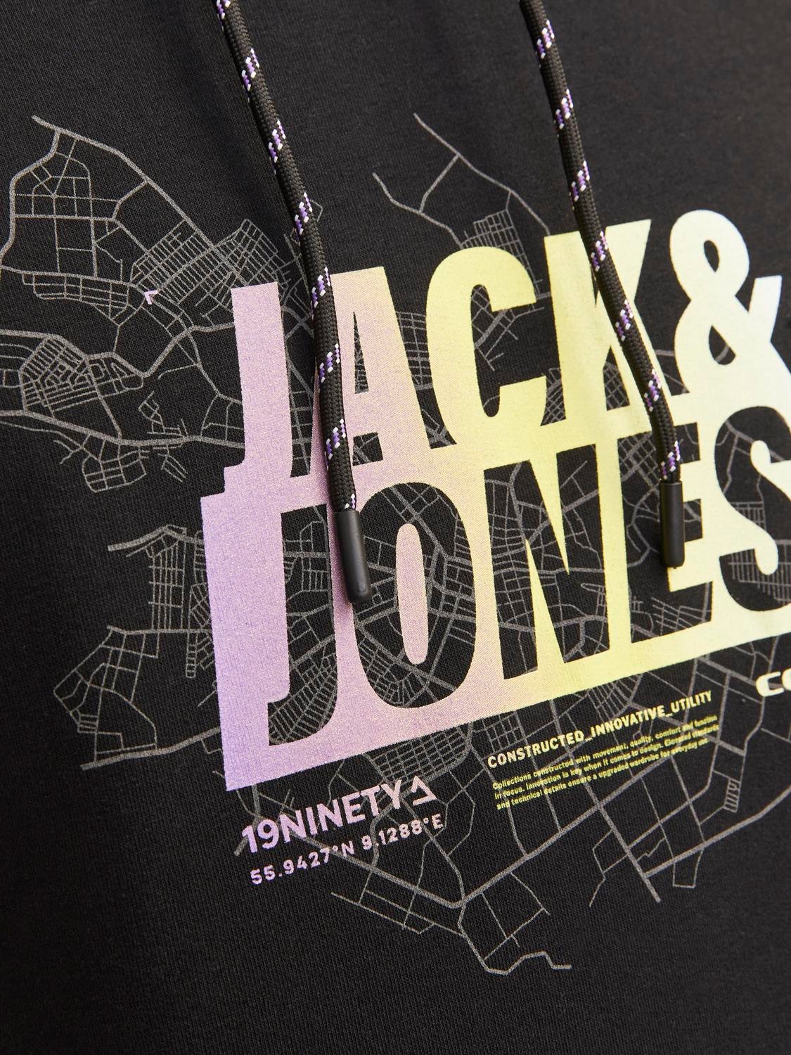 Jack & Jones Spausdintas raštas Megztinis su gobtuvu -Black - 12258049