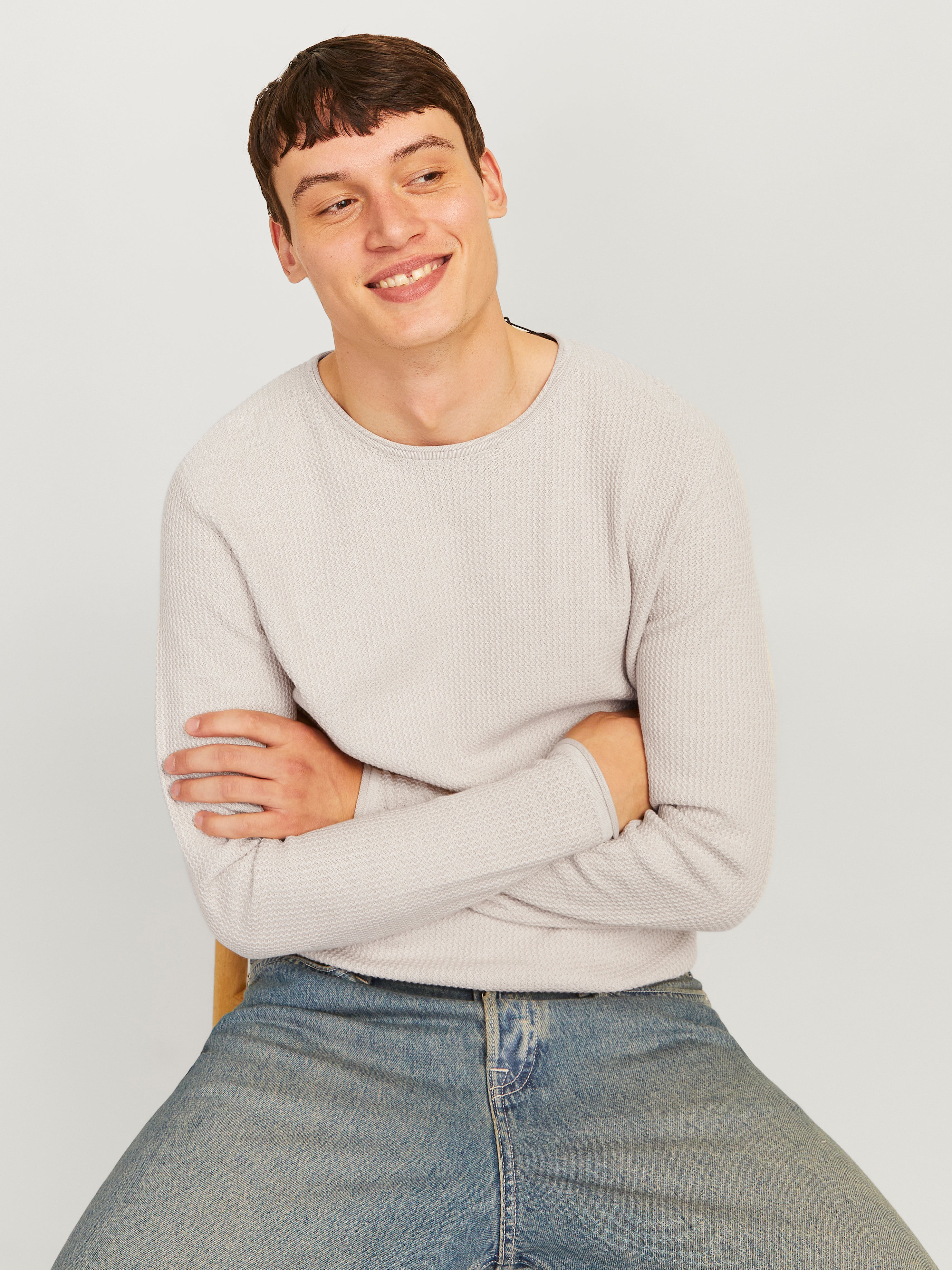 JACK & JONES Herren Strickpullover - Einfarbiger Crew Neck Pullover