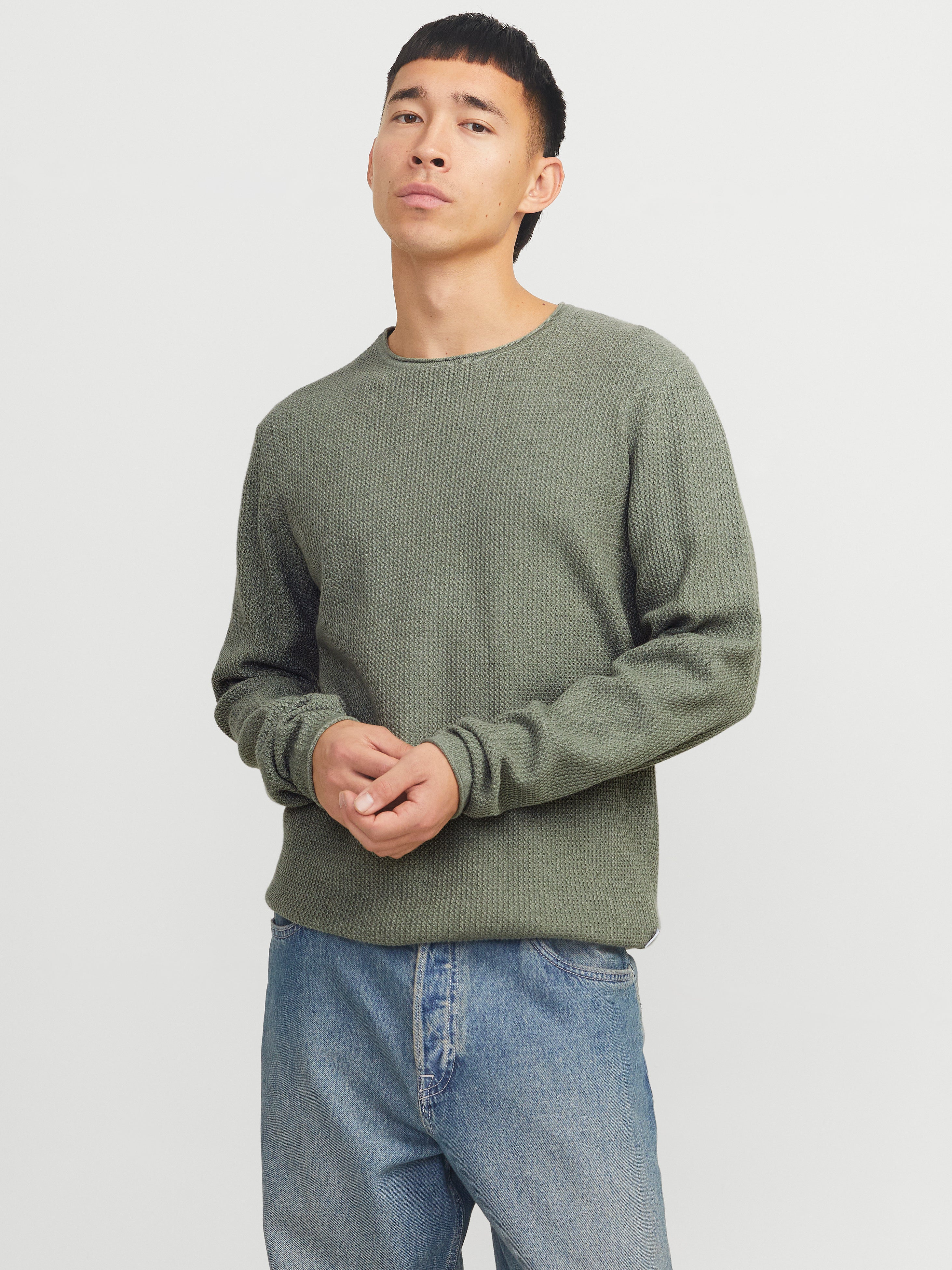 Einfarbig Strickpullover