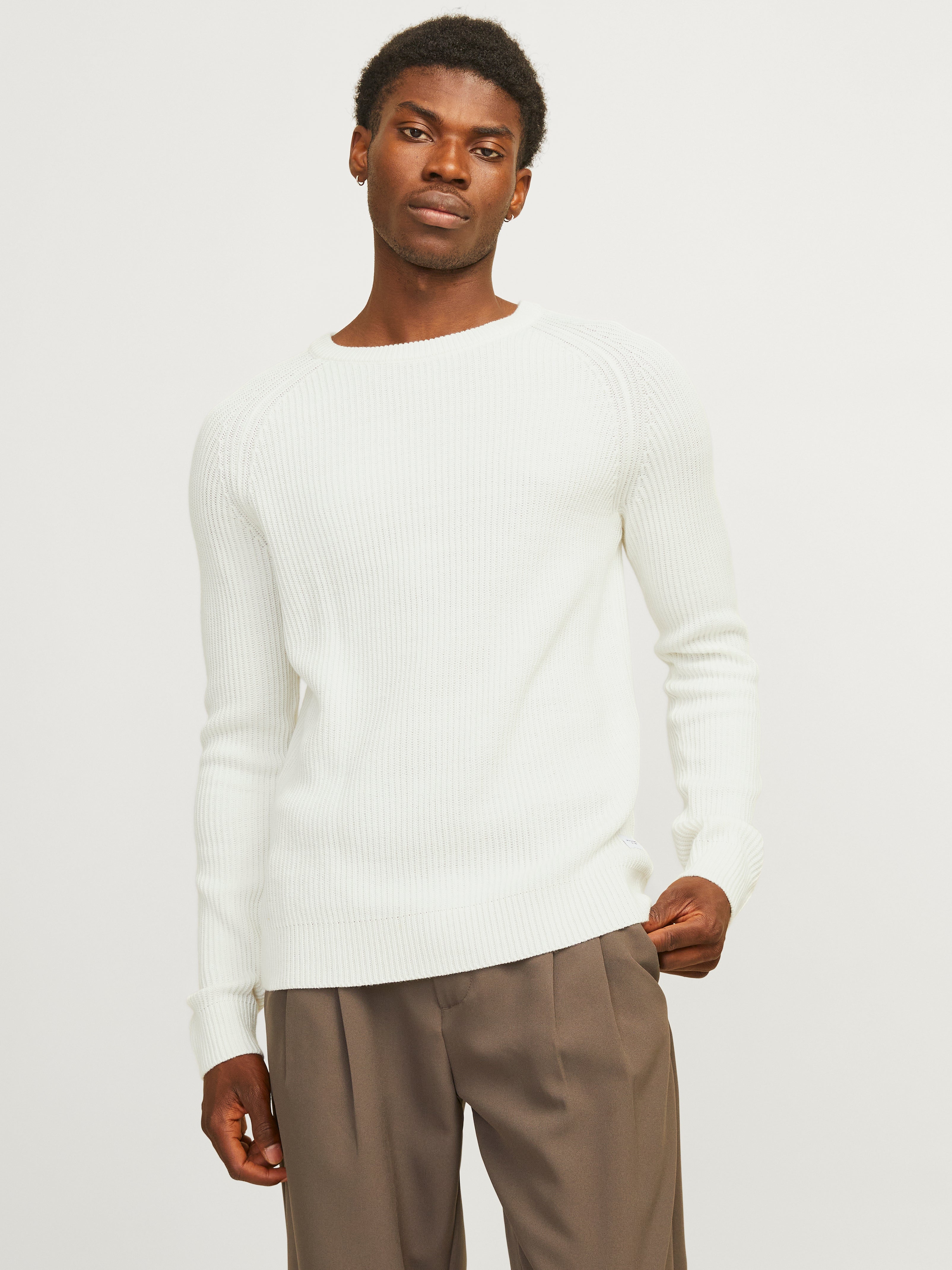 Plain Knitted pullover White Jack Jones