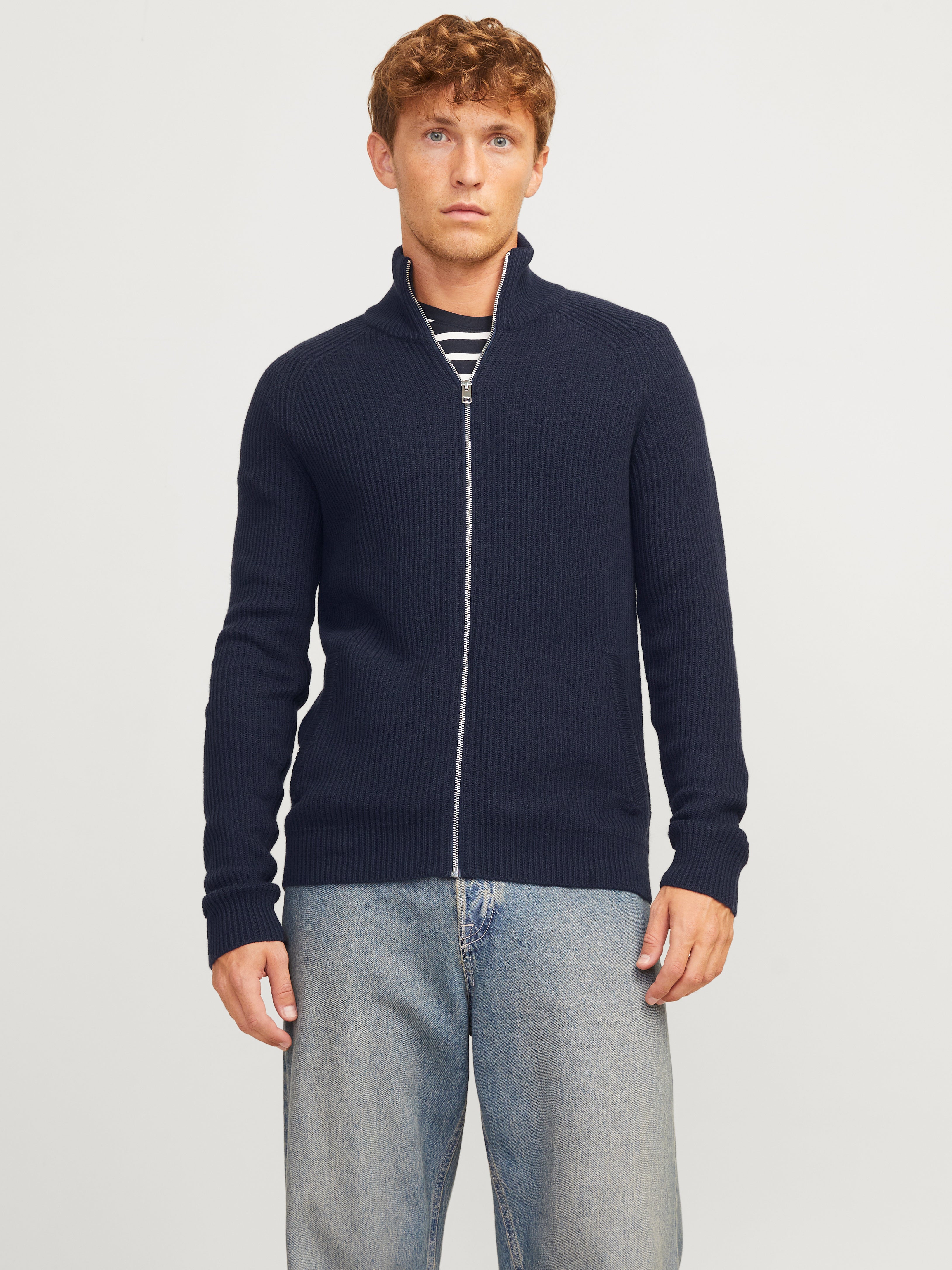 Navy knitted jacket best sale