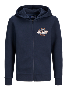 Jack & Jones Logo Zip Hoodie For boys -Navy Blazer - 12258858