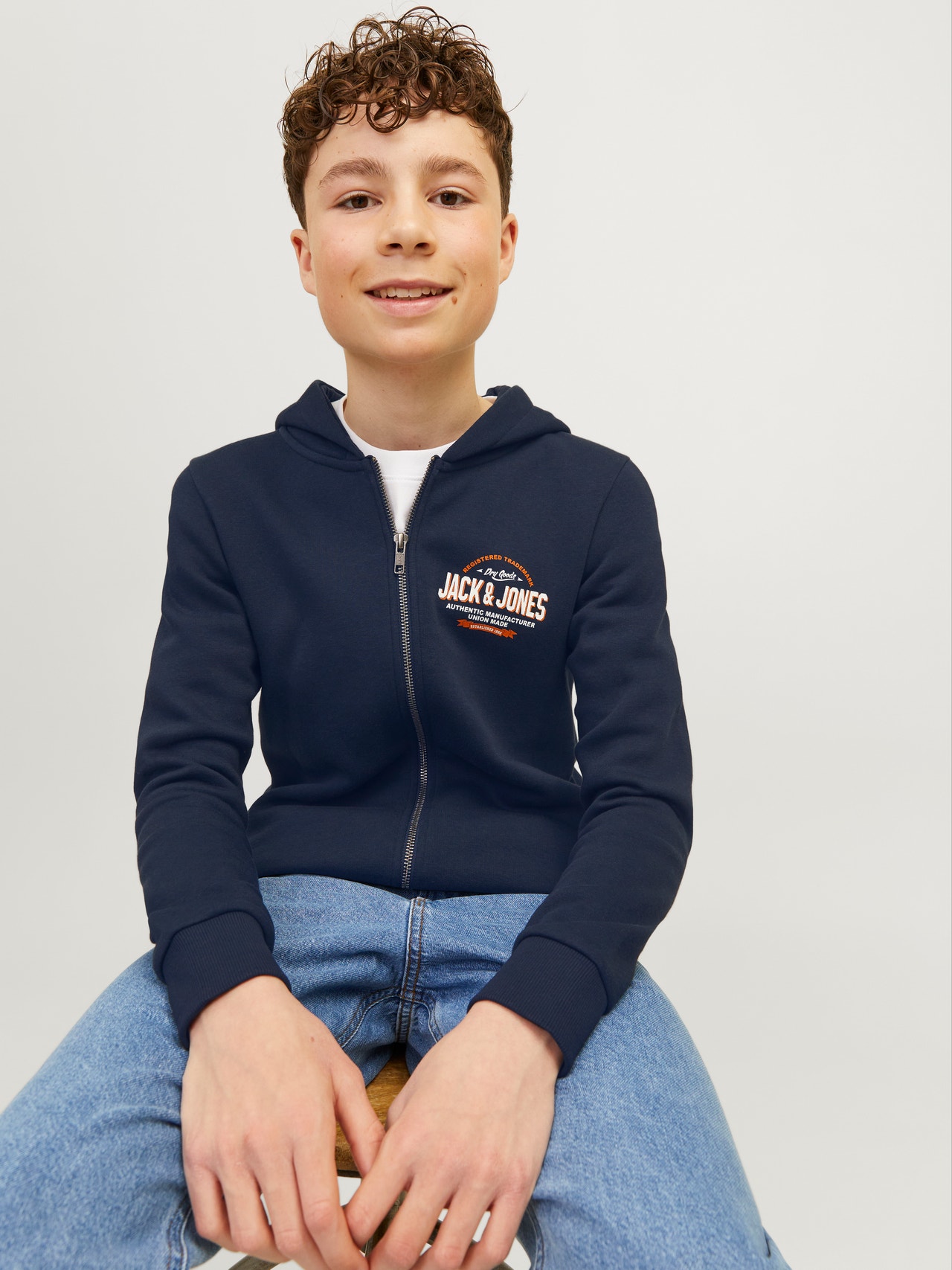 Jack & Jones Hoodie com zíper Logo Para meninos -Navy Blazer - 12258858