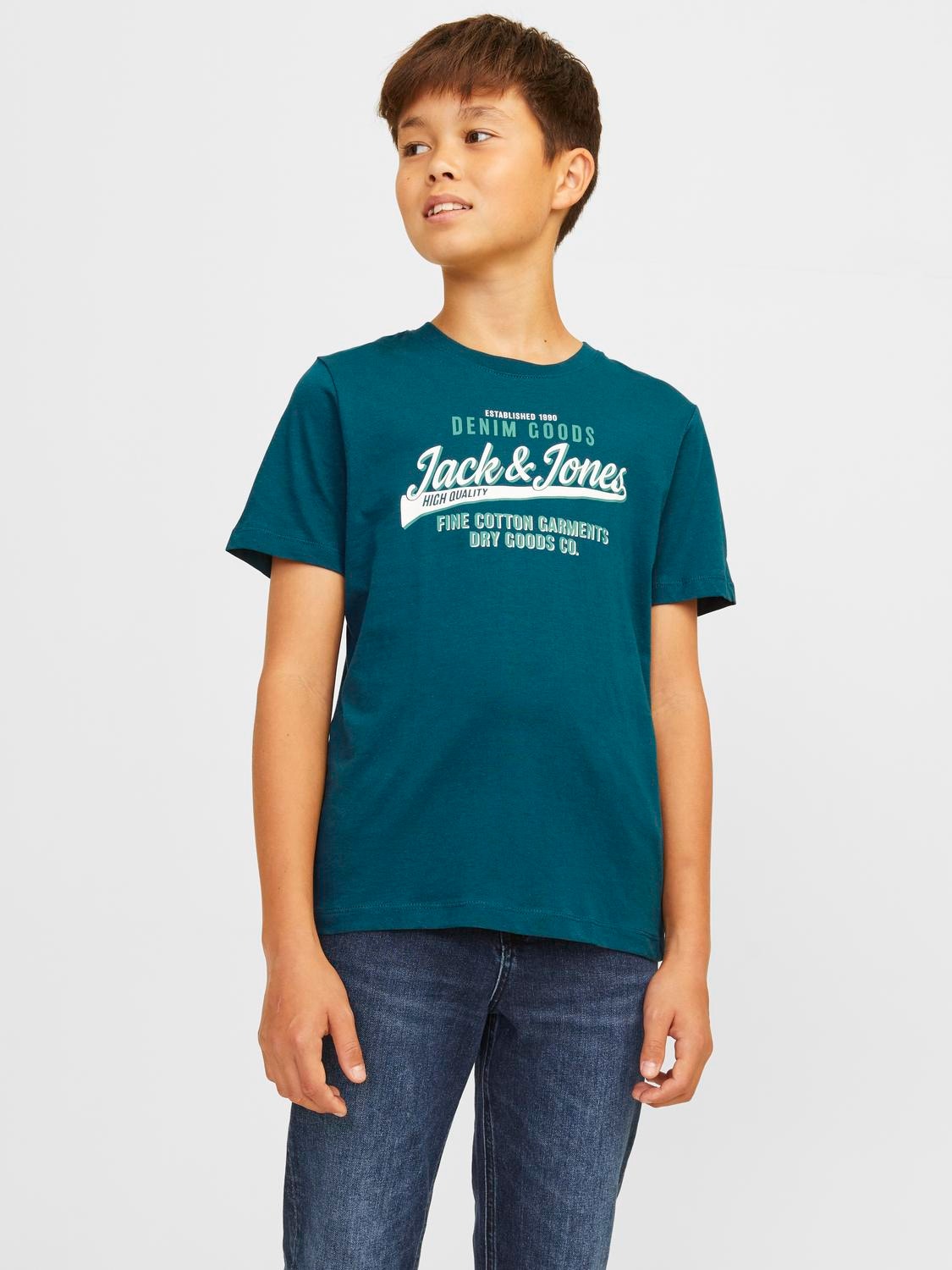 Jack & Jones Logo T-skjorte For gutter -Deep Teal - 12258876