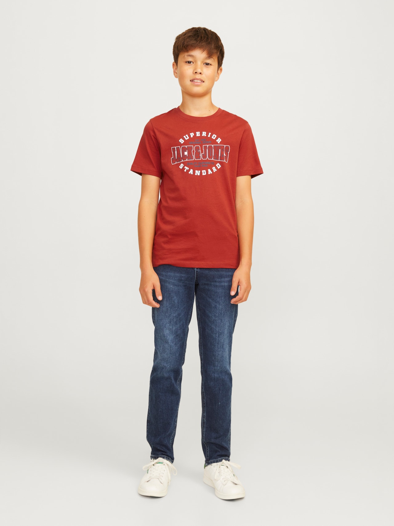 Jack & Jones T-shirt Logo Pour les garçons -Red Ochre - 12258876