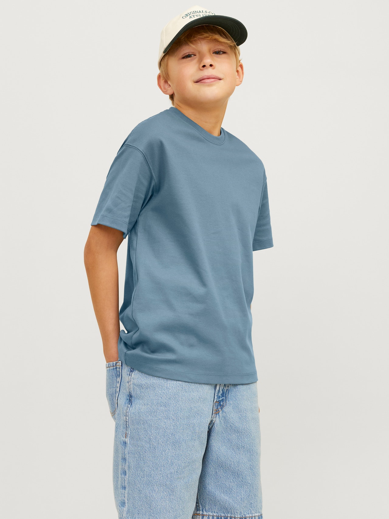 Jack & Jones Ensfarvet T-shirt Til drenge -Goblin Blue - 12258902