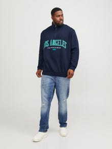 Jack & Jones Plus Size Printet Sweatshirt med lynlås -Navy Blazer - 12259540