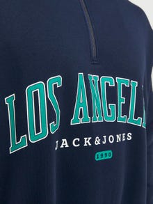 Jack & Jones Plus Size Spausdintas raštas Užtrauktuku prakaituojantis megztinis -Navy Blazer - 12259540