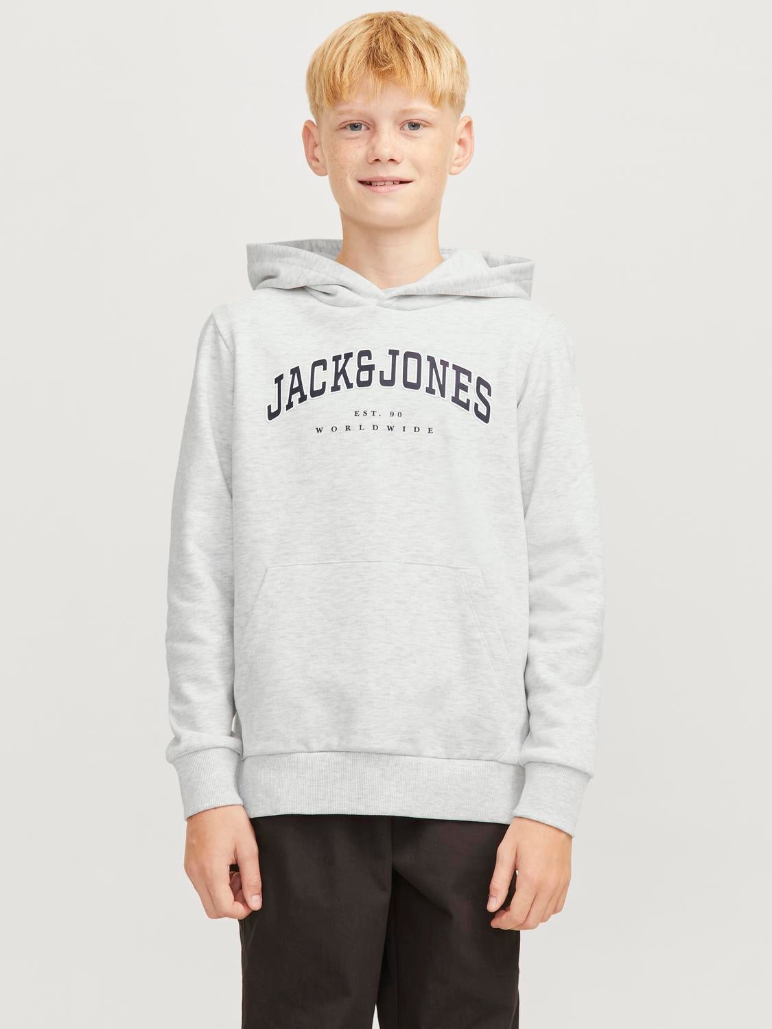JACK & JONES Jcotier Print - Felpa con Cappuccio, Melange Bianco, XS JACK & JONES Jcotier Print - Felpa con Cappuccio, Melange Bianco, XS