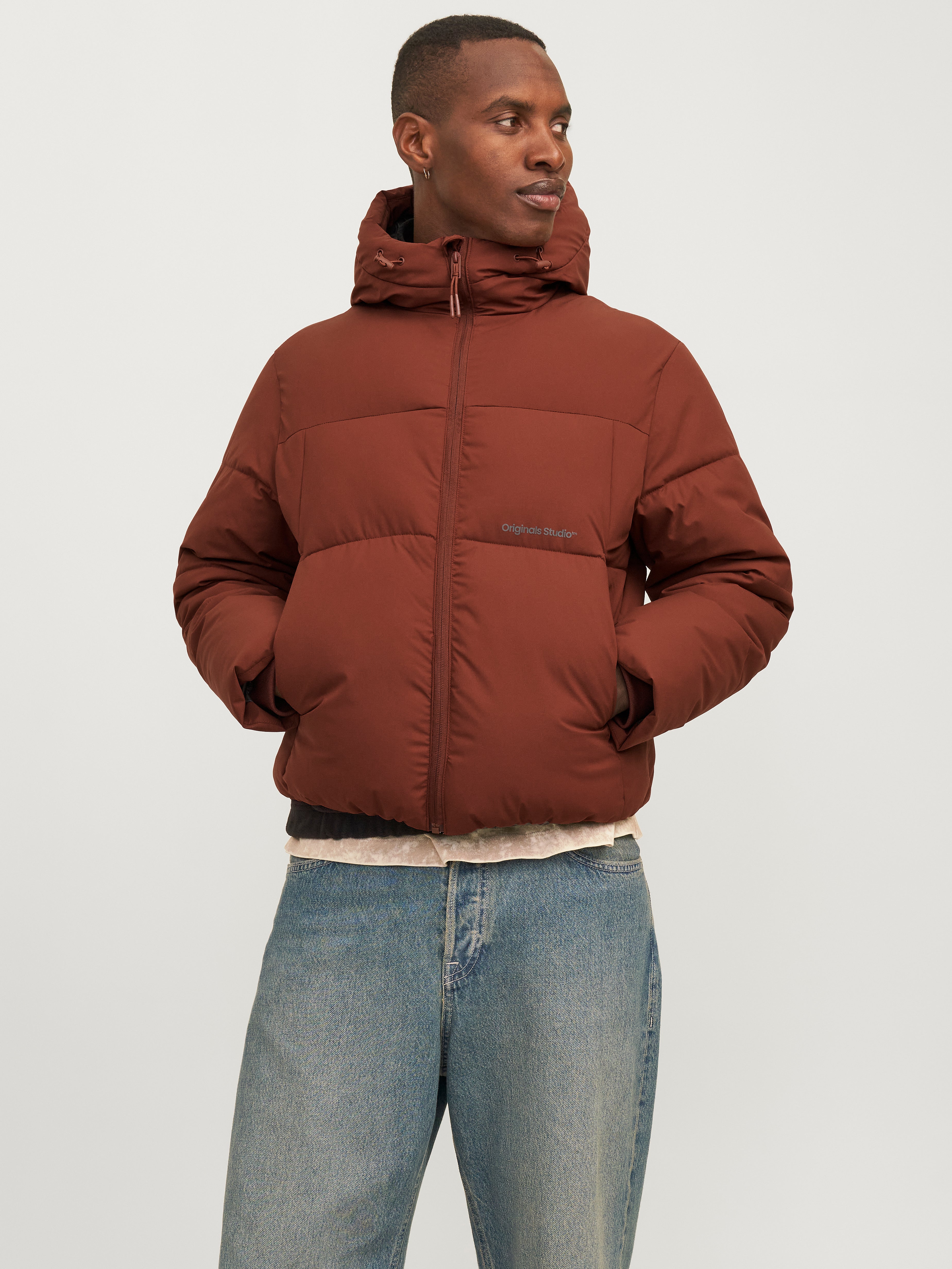 Orange red puffer jacket best sale