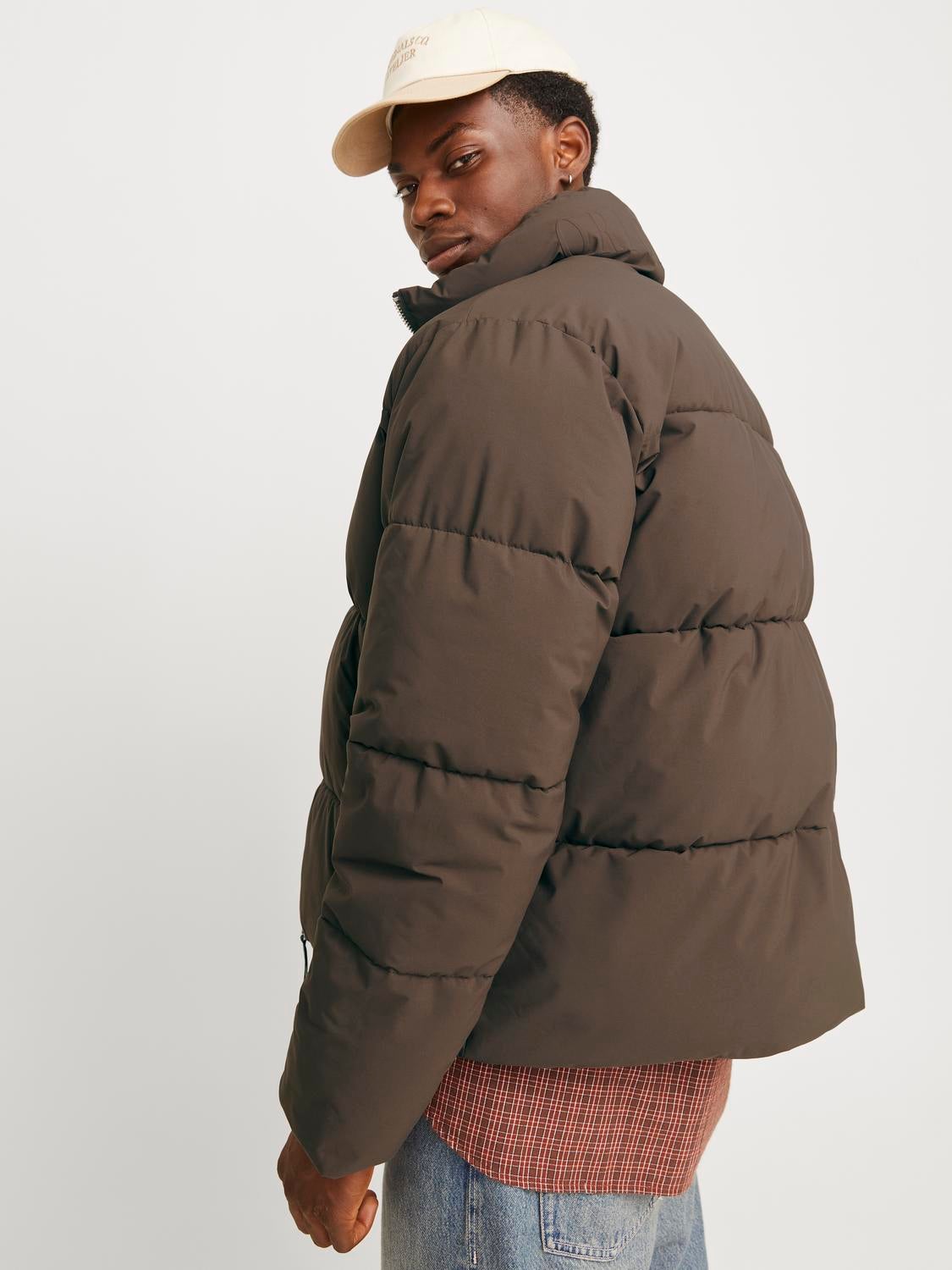 Chocolate puffer jacket on sale