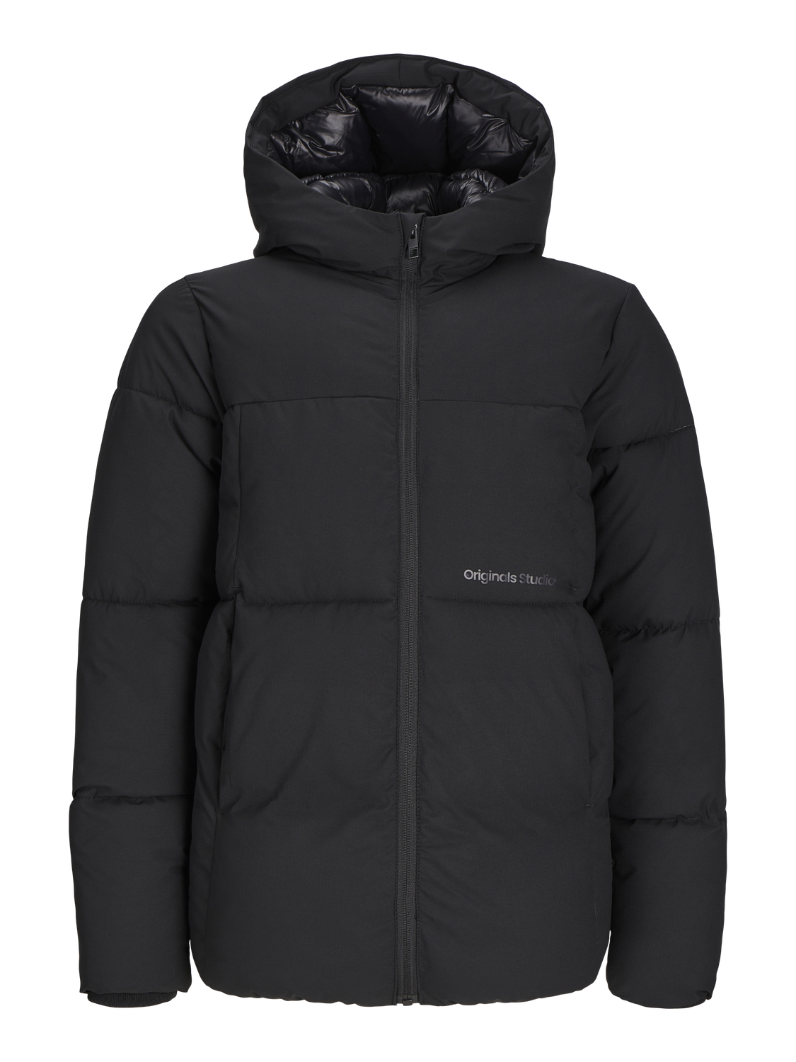 Jack & jones core puffer jacket with hood in black online