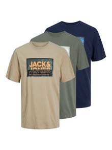 Jack & Jones 3-pakuotės Spausdintas raštas Apskritas kaklas Marškinėliai -Navy Blazer - 12260780