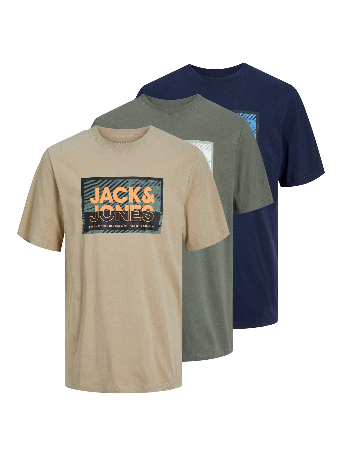 Jack & Jones 3 Printed O-Neck T-shirt -Navy Blazer - 12260780