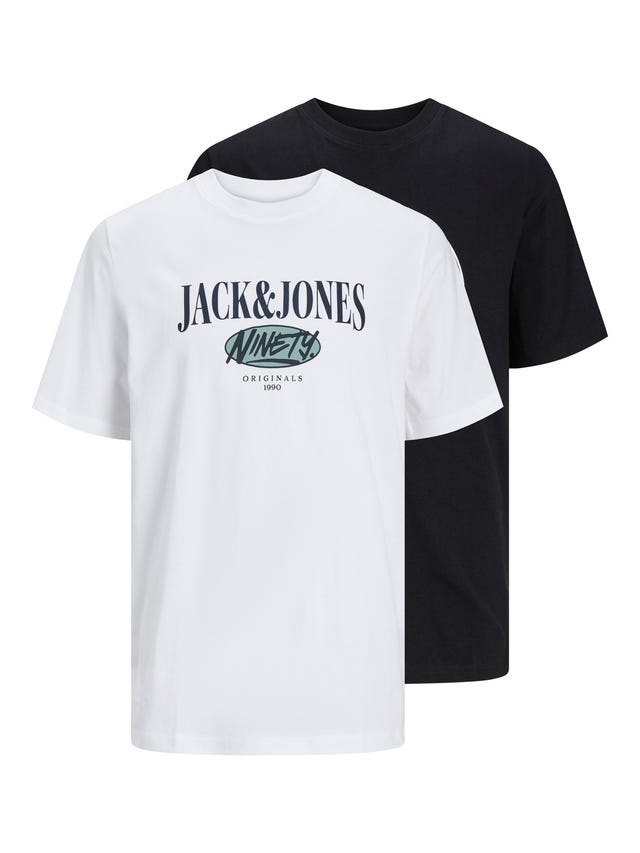 Jack & Jones 2-pakuotės Spausdintas raštas Apskritas kaklas Marškinėliai - 12260795