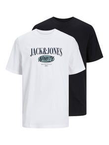 Jack & Jones 2-pakuotės Spausdintas raštas Apskritas kaklas Marškinėliai -Bright White - 12260795