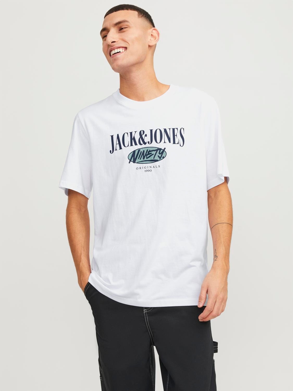 Jack & Jones 2-pack Bedrukt Ronde hals T-shirt -Bright White - 12260795