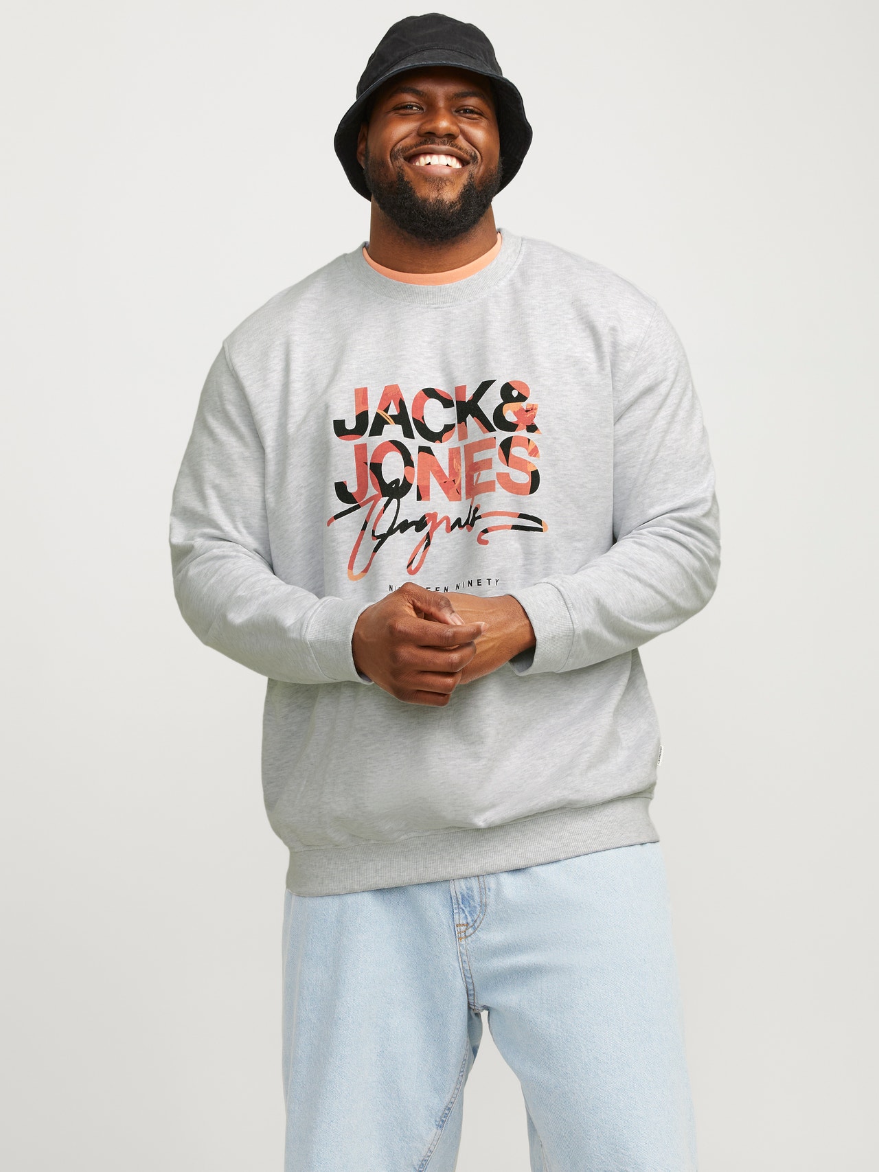 Jack & Jones Plus Size Tryck Crewneck tröja -Bright White - 12261380