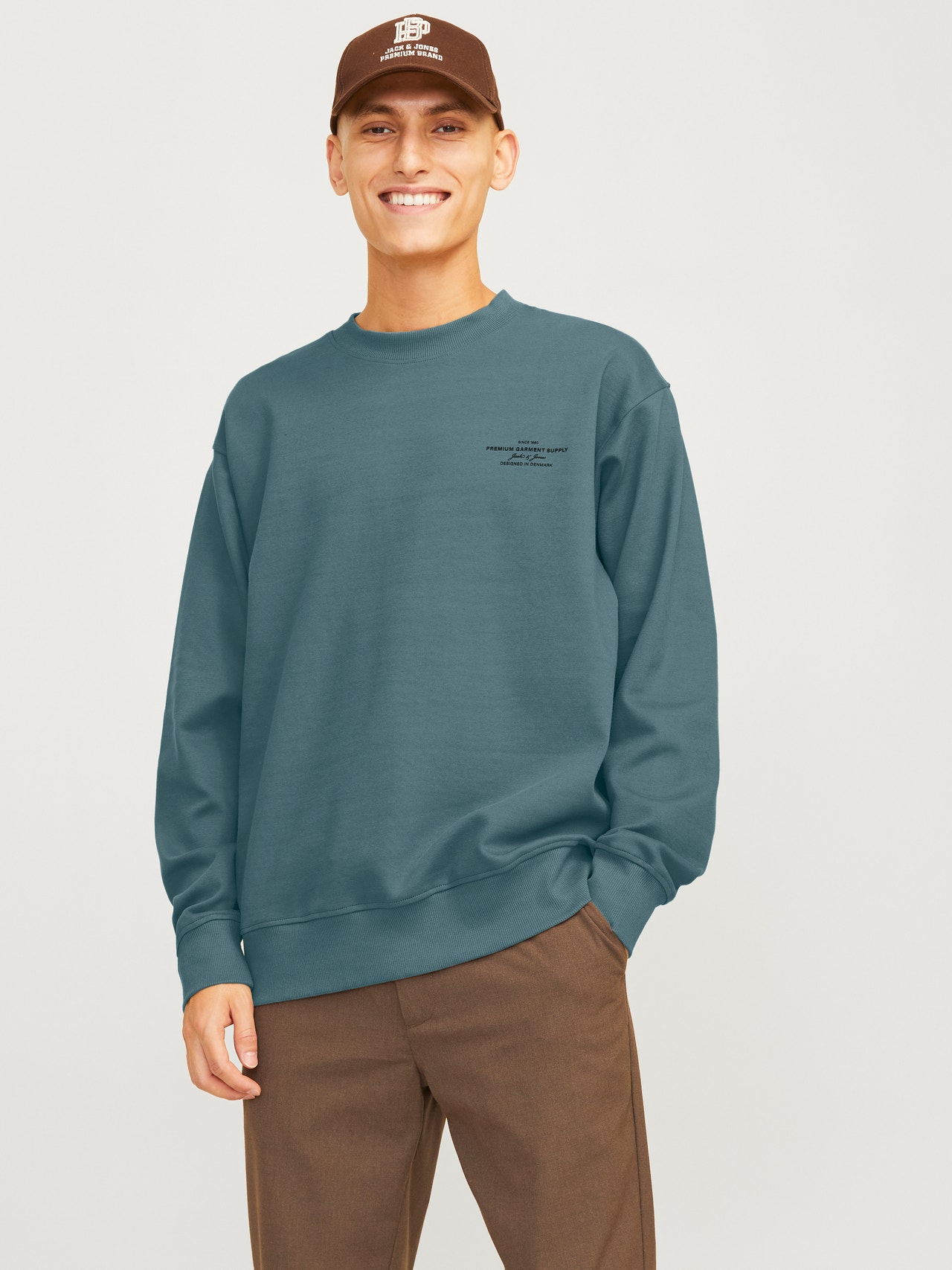 Sweat-shirt JACK & JONES Premium - Col Rond, Coupe Large, Impression Douce En Caoutchouc