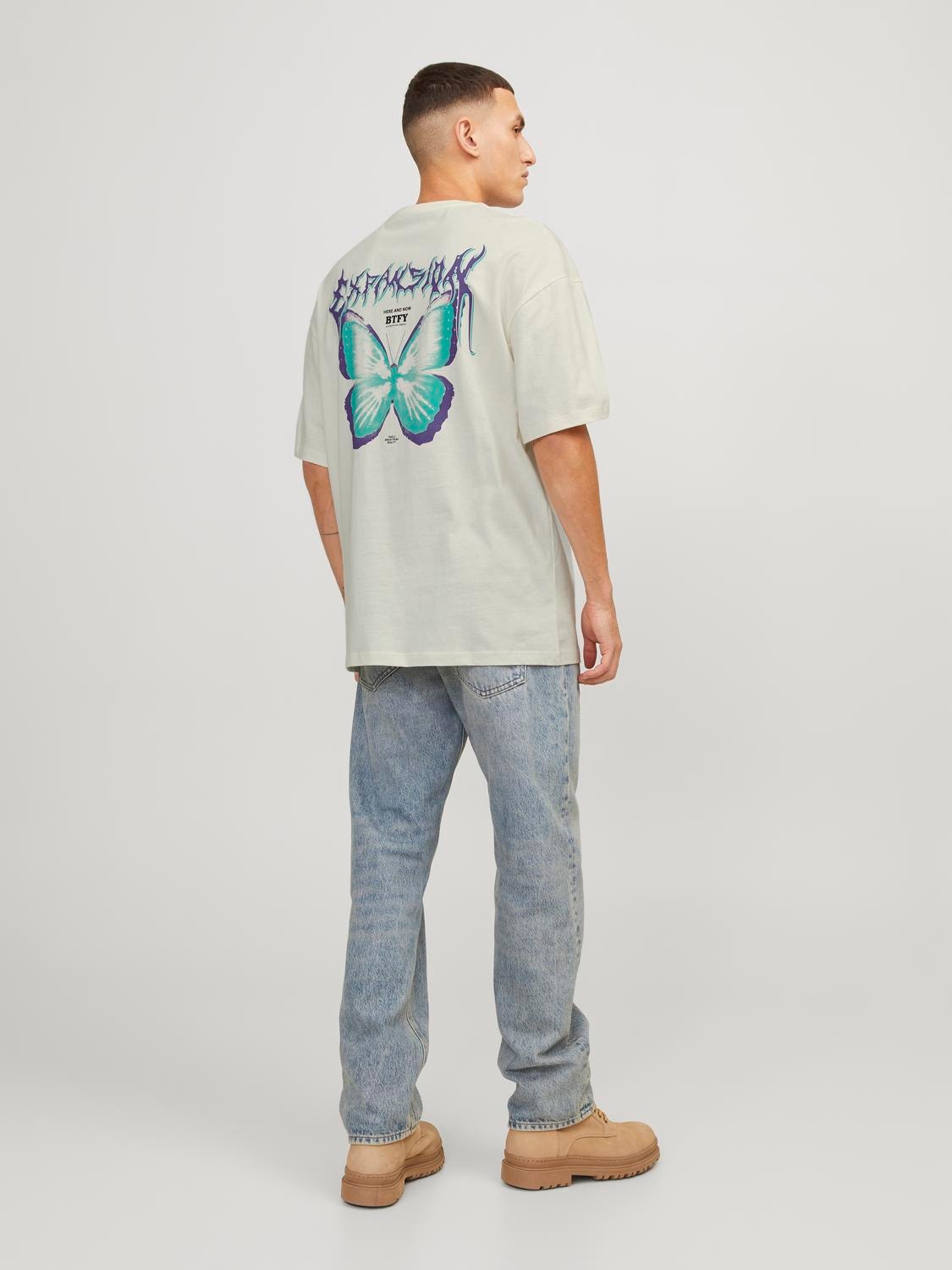 Jack & Jones Nadruk Okrągły dekolt T-shirt -Egret - 12261504