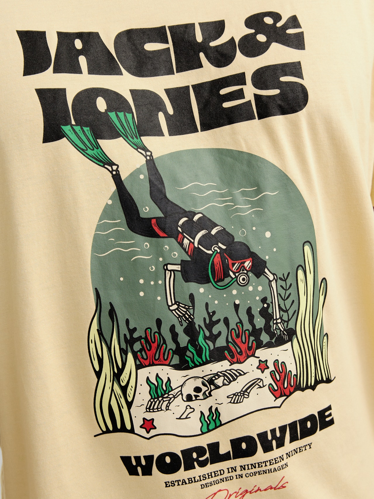 Jack & Jones Plus Size Gedrukt T-shirt -Italian Straw - 12261542