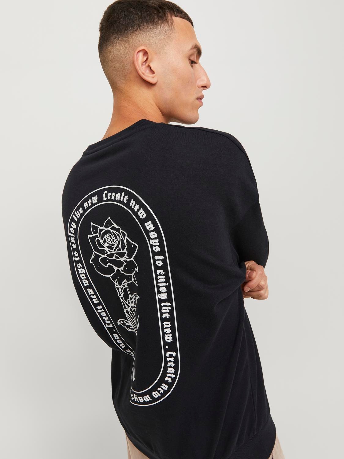 Jack & Jones Printed Crew neck Sweatshirt -Black - 12261643