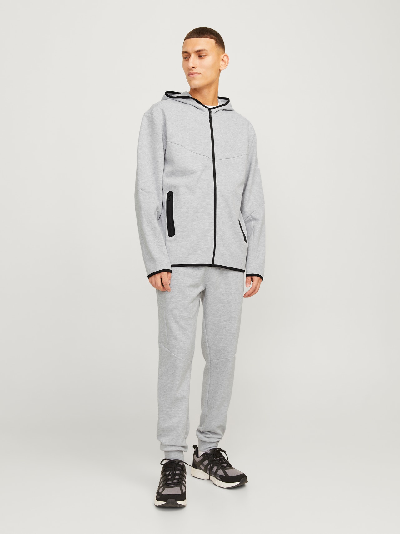 Jack & Jones Karcsúsított Közepes derék Bordás szegély Melegítőnadrág -Light Grey Melange - 12261991