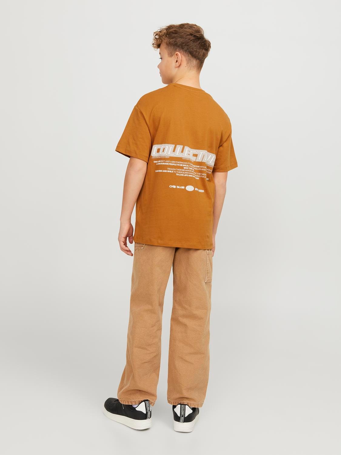 Jack & Jones Nadruk T-shirt Dla chłopców -Bone Brown - 12262090