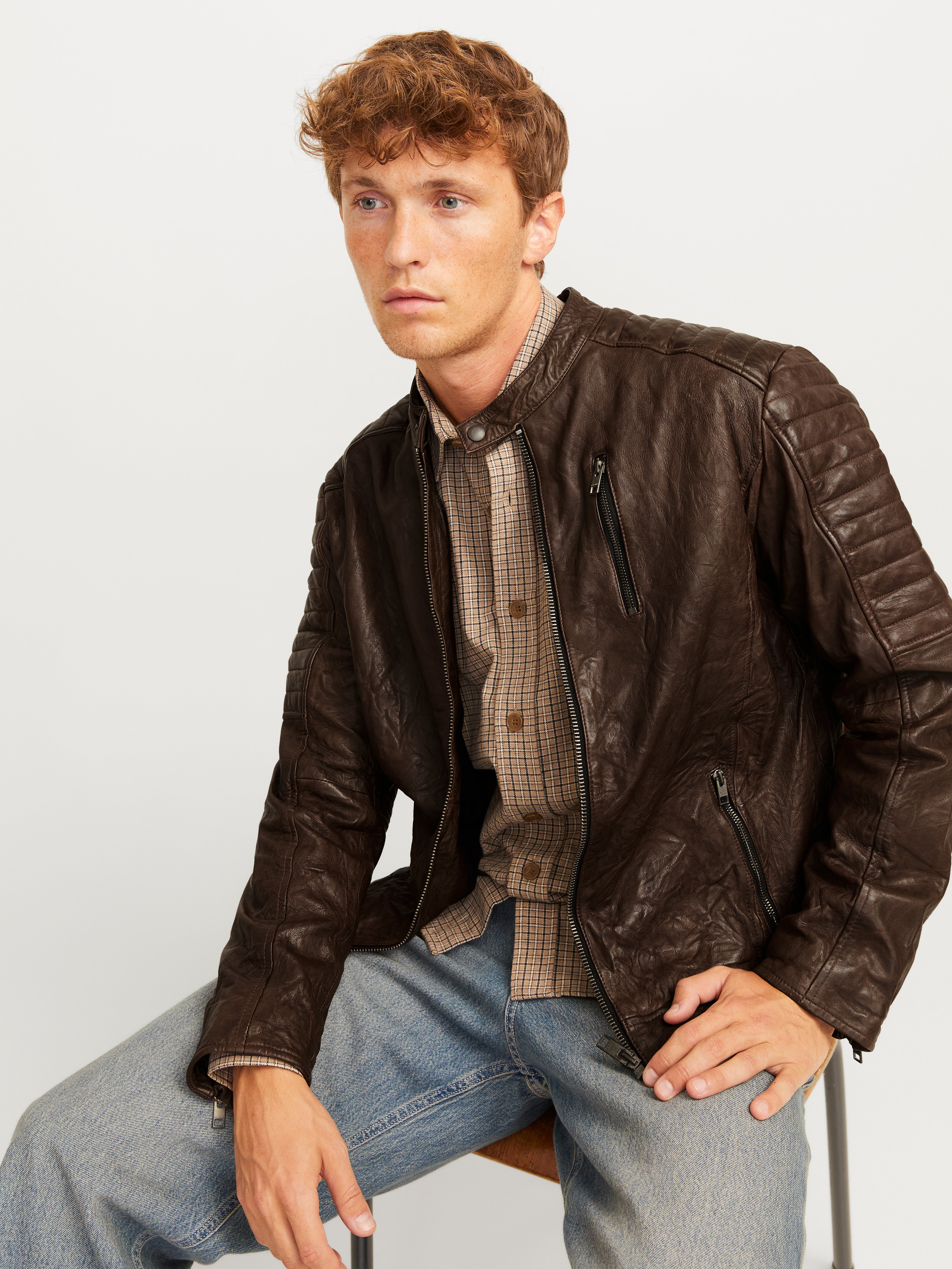 Jack jones premium leather jacket hotsell