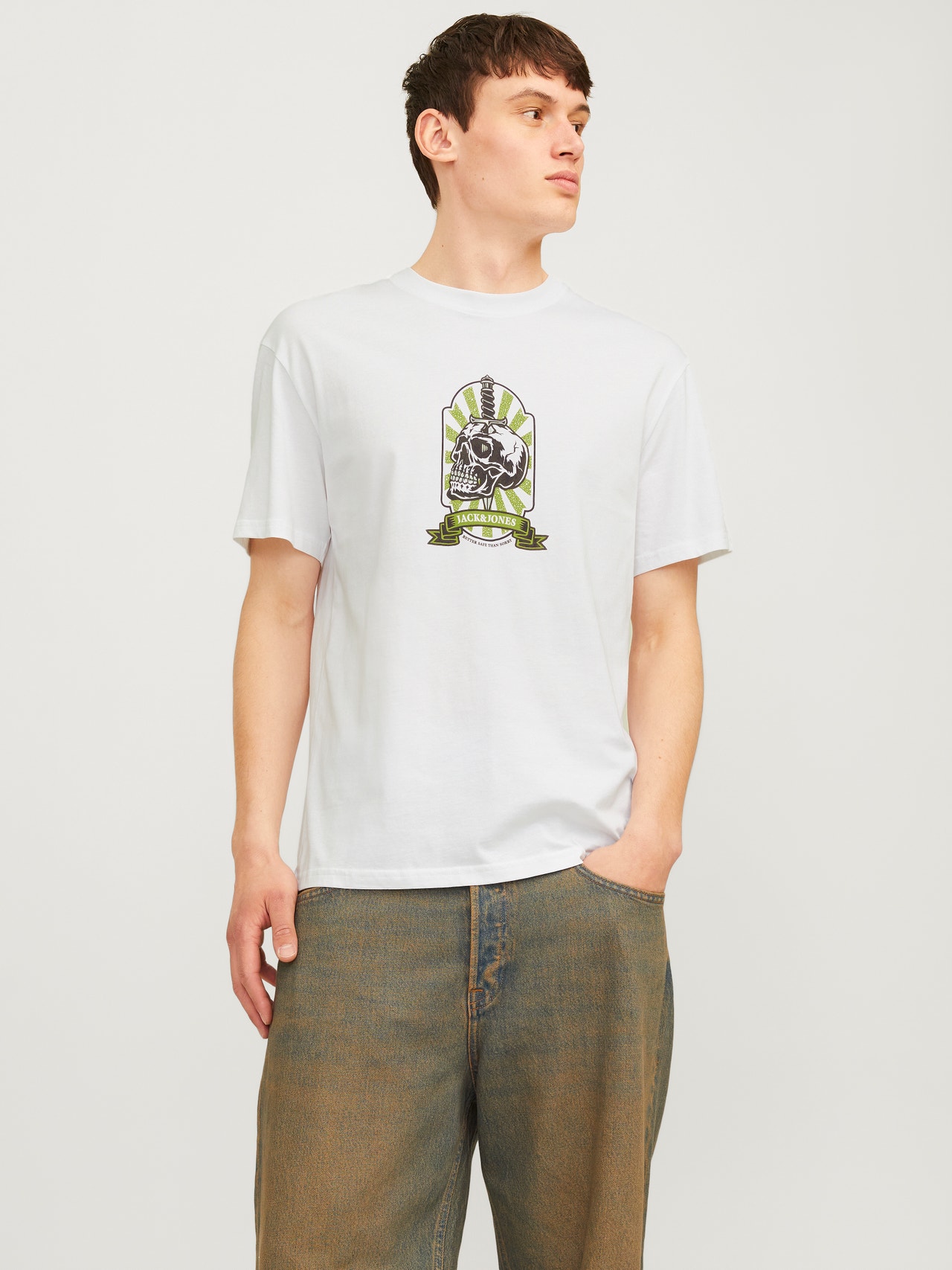 Jack & Jones Painettu Pyöreä pääntie T-paita -Bright White - 12262491