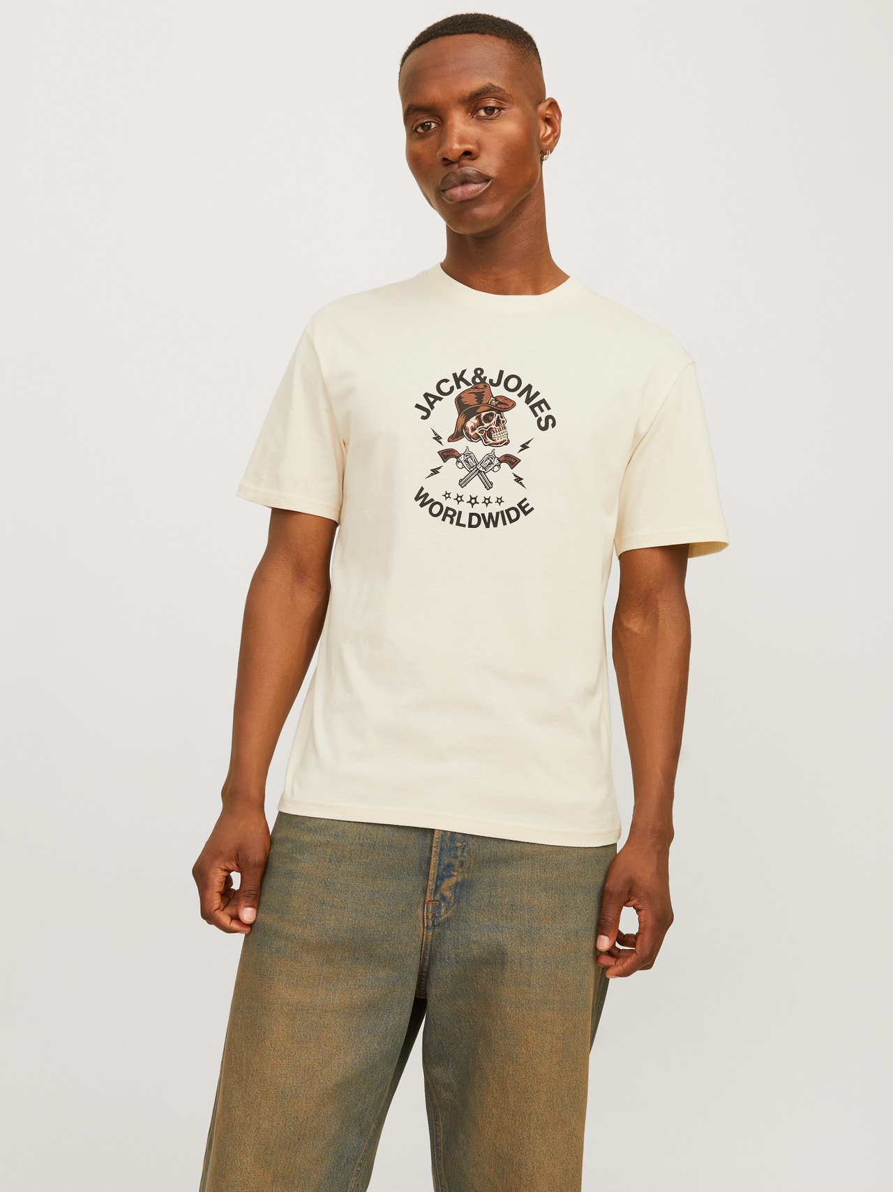 Jack & Jones Printet Crew neck T-shirt -Buttercream - 12262491