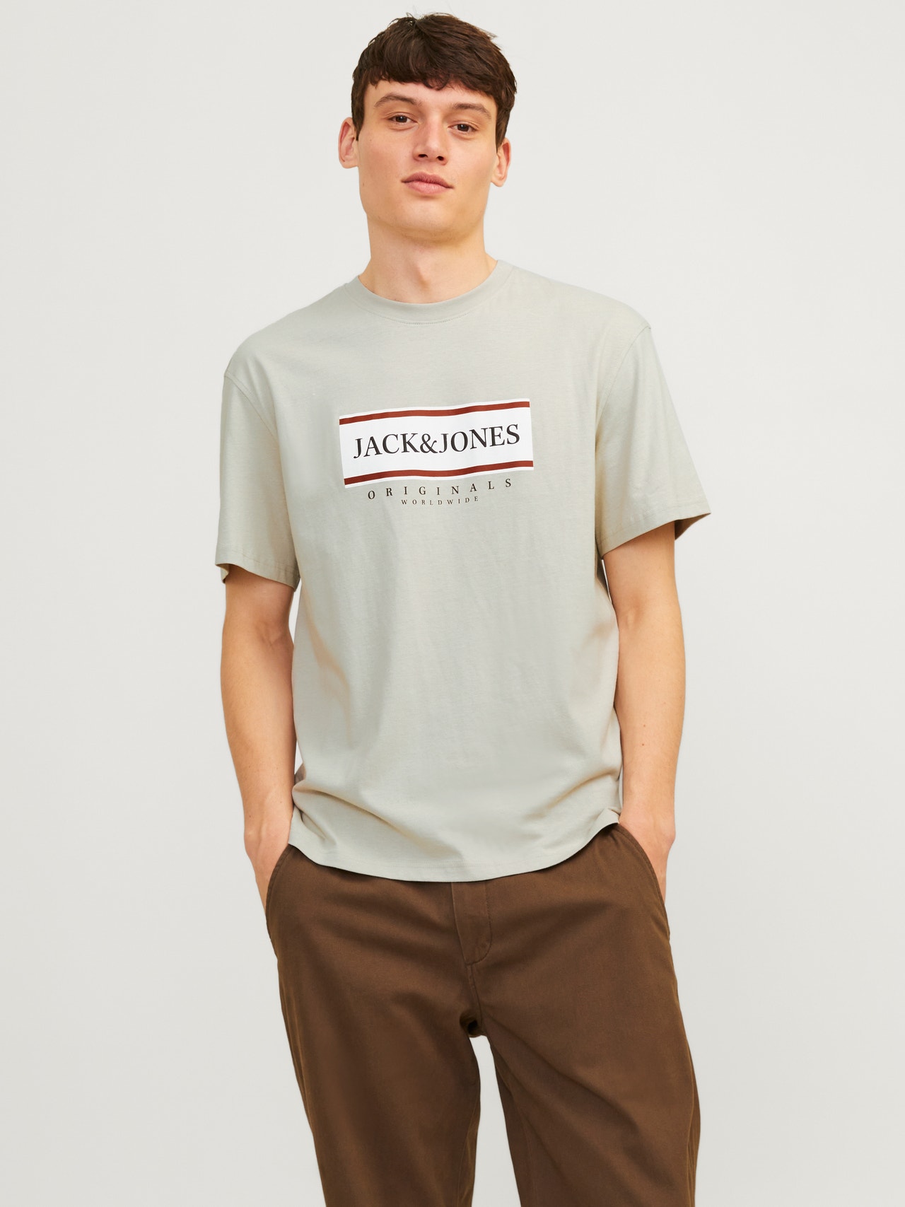 Jack & Jones Spausdintas raštas Apskritas kaklas Marškinėliai -Mineral Gray - 12262492