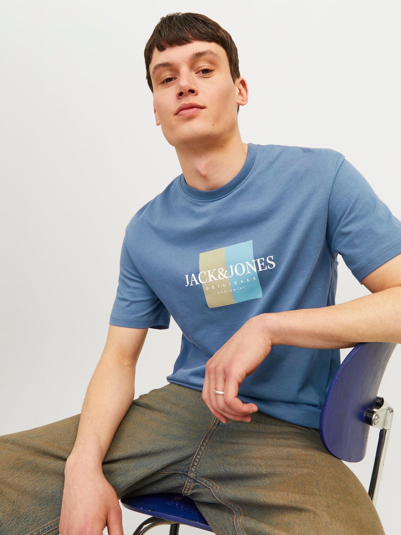 Jack & Jones Spausdintas raštas Apskritas kaklas Marškinėliai -Nightshadow Blue - 12262492