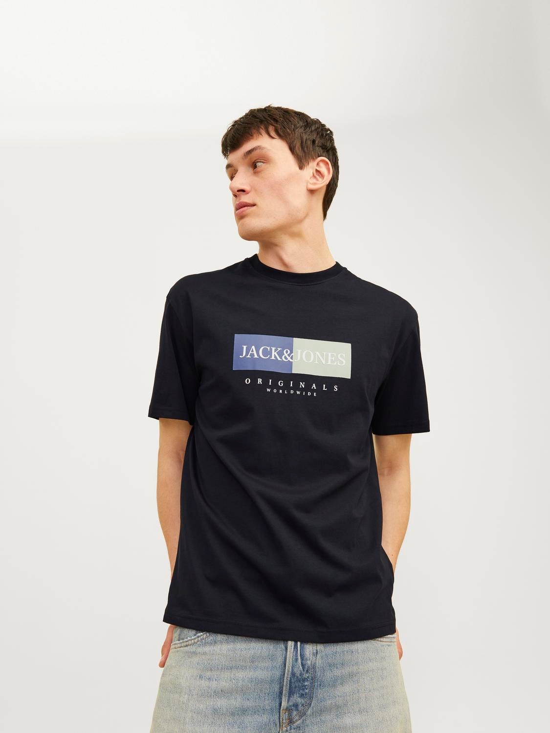 Jack & Jones Printed Crew neck T-shirt -Black - 12262492